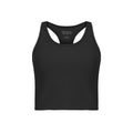 The Ribbed R Tank by Rohnisch is a black, sleeveless athletic top crafted from recycled polyester, highlighted by a racerback design and ribbed texture against a white background.