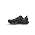 The Hoka U Mafate Speed 4 Lite athletic shoe features a textured sole and breathable mesh details, showcasing its sleek black design against a plain white background.