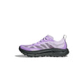 The U Mafate Speed 4 Lite by Hoka is a purple and white athletic shoe with a breathable mesh upper and thick black sole, showcased from the side on a white background.