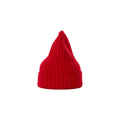 A red, ribbed lambswool Le Bonnet Large Beanie with a pointed top is centered on a white background.