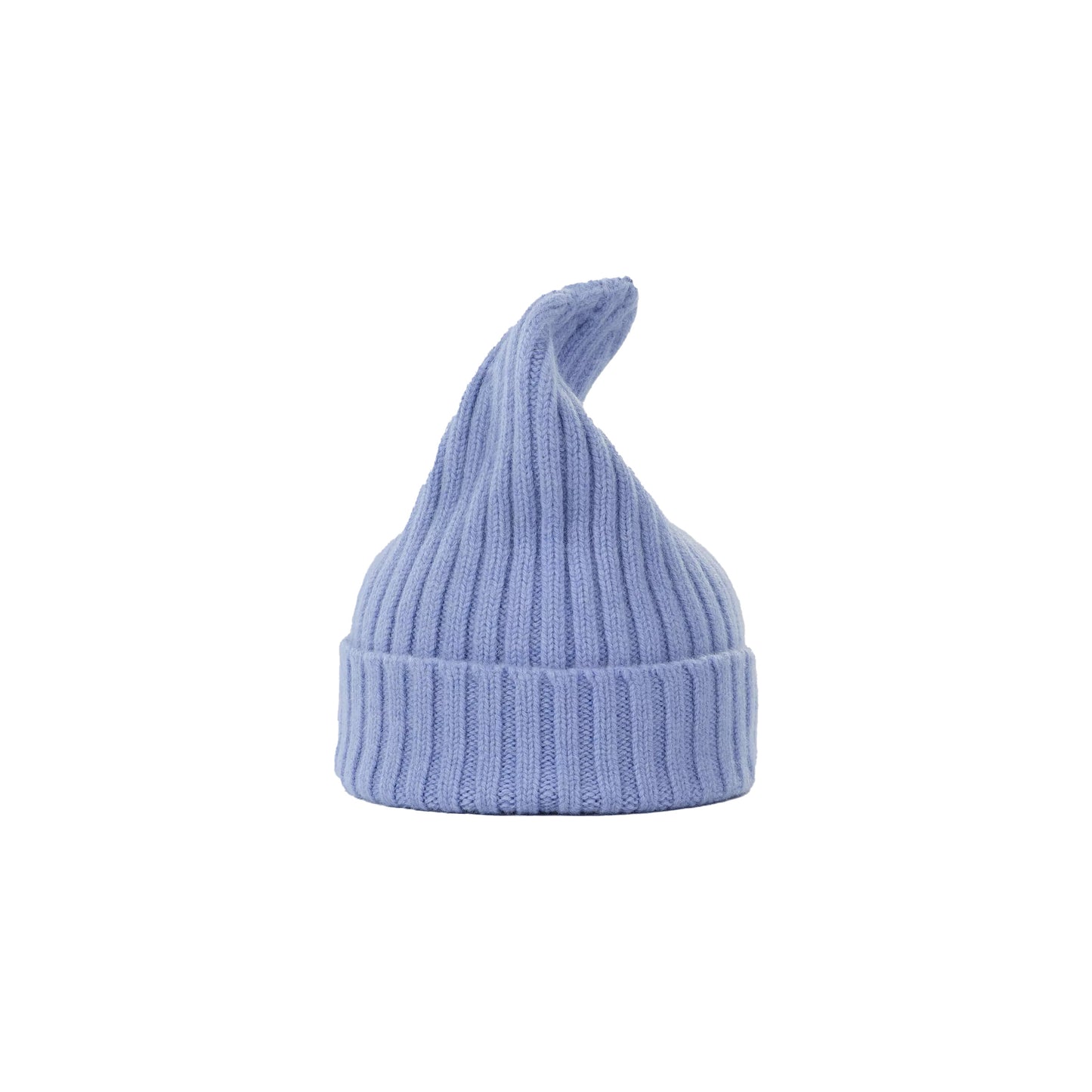 A light blue, lambswool Large Beanie by Le Bonnet with a pointed tip, showcased on a plain white background.