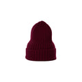 The Large Beanie from Le Bonnet is a maroon, chunkier knit with a ribbed texture and folded brim, offering extreme comfort against a plain white background.