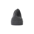 A gray, ribbed knit beanie by Le Bonnet, named "Large Beanie," features a folded cuff for extreme comfort and is centered on a white background.