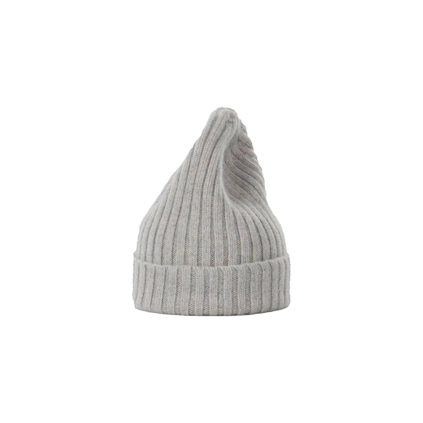 A large, chunky light gray beanie by Le Bonnet is shown against a white background. It features a ribbed knit design with a pointed top for extreme comfort.