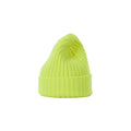 A bright yellow Large Beanie by Le Bonnet, crafted from soft lambswool with a ribbed knit and folded brim, displayed against a plain white background.