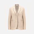 W Stand Up Collar Bicolor Blazer Frize, White & Beige