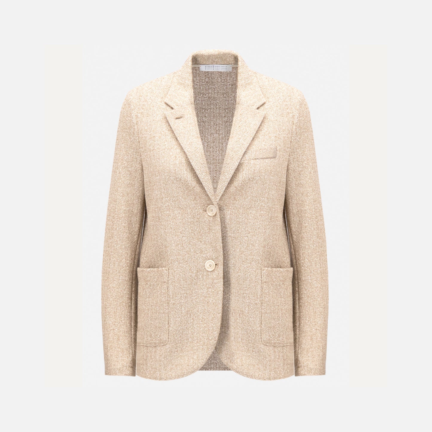 W Stand Up Collar Bicolor Blazer Frize, White & Beige