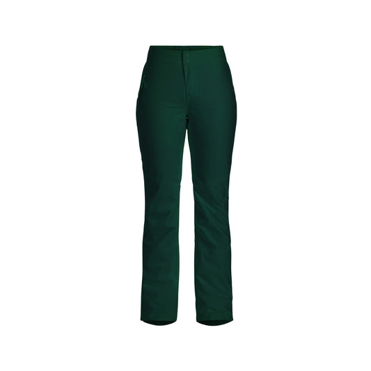 The Alessandra Pant by Halfdays is showcased on a white backdrop, featuring classic green fabric with a fitted waist and straight legs.