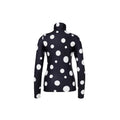 The "Dottie Ski Pully, Dot Black" by Goldbergh is a black turtleneck sweater with large white polka dots, shown from the back.