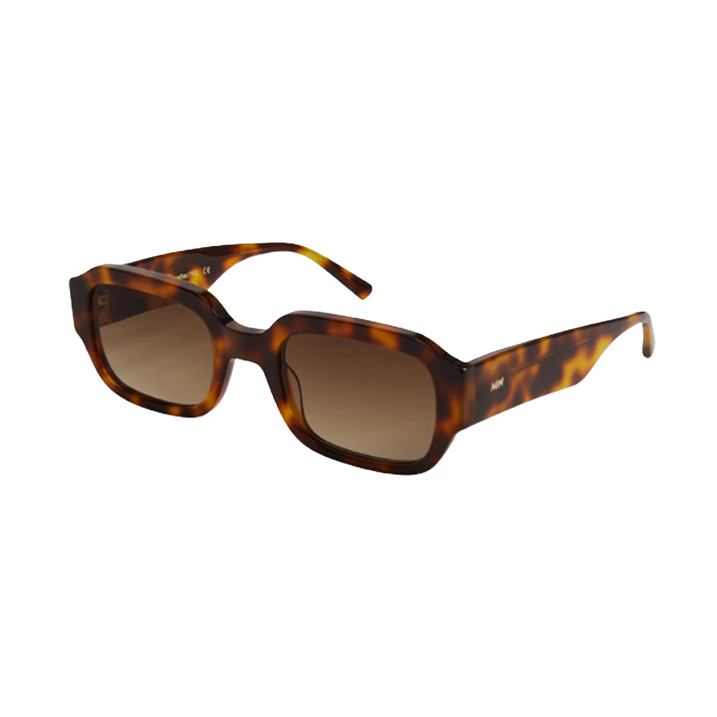 Introducing the Downey sunglasses by Messyweekend. These tortoise shell rectangular frames feature gradient brown lenses and are crafted from durable acetate, making them perfect for unisex wear. Displayed against a black background, these stylish sunglasses provide UV400 protection for superior eye comfort and safety.