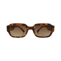 The Downey sunglasses by Messyweekend feature a unisex tortoise-shell rectangular design with brown lenses, crafted from an elegant acetate frame, and displayed against a black backdrop. These sunglasses ensure optimal eye safety with UV400 protection.