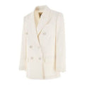 A tailored linen-cotton blend double-breasted white blazer with six buttons and a notched lapel from Herno, called the W Light Linen DB Blazer, Bianco.