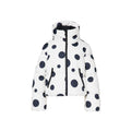 Grand Ski Jacket, Dot Cream by Goldbergh featuring a hood, front zipper, and large black polka dots.