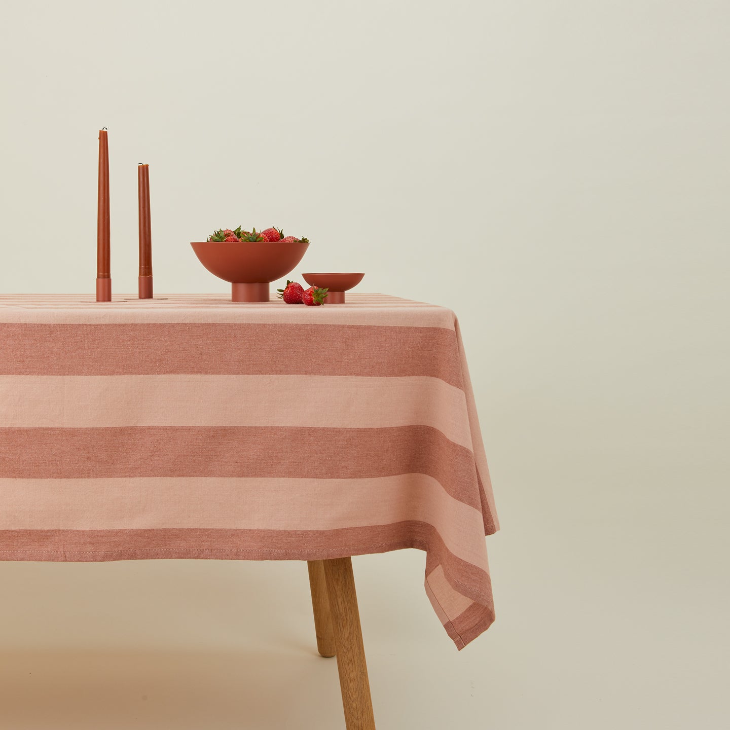 Essential Striped Tablecloth, Blush/Terracotta