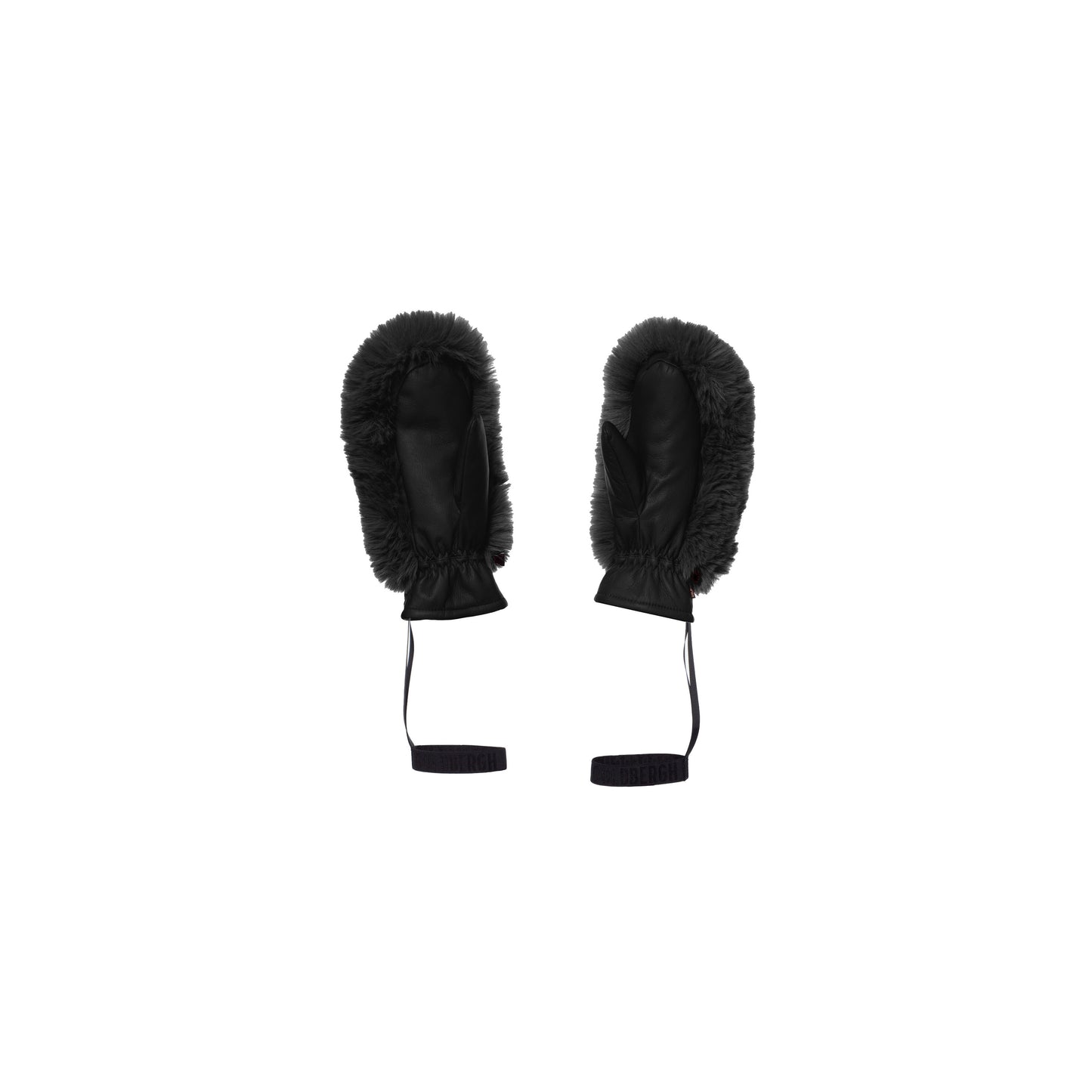 The Hill Mittens in black by Goldbergh feature an insulated interior and wrist straps, with a plush faux-fur cuff, beautifully displayed against a white background.