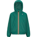 A K Le Vrai 3.0 Claude, Green hooded jacket with a front zipper, featuring a small logo on the left chest. This windproof, water-repellent jacket from K-Way is also packable for easy storage.