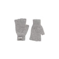 Two gray fingerless gloves by Le Bonnet, crafted from Merino wool sourced and manufactured in Scotland, displayed against a pristine white background.