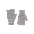 A pair of gray fingerless gloves by Le Bonnet, crafted from soft Merino wool, are displayed side by side on a light backdrop. Ideal for chilly days, they showcase the traditional craftsmanship of Scotland.