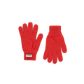 Ideal for chilly weather, this pair of Le Bonnet red knit gloves with ribbed cuffs is made from luxurious Merino wool. With a small label on one glove, they add a cozy Scottish charm to your wardrobe.