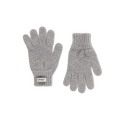 Le Bonnet's gray knitted gloves, made from soft Merino wool and featuring ribbed cuffs, are ideal for chilly days. Viewed from above, one glove includes a label that nods to their Scottish heritage.