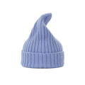 A light blue Large Beanie by Le Bonnet, crafted from lambswool in a ribbed knit design, featuring a pointed top and folded brim.