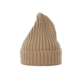 The Le Bonnet Large Beanie is a beige, ribbed-knit hat with a folded brim and a pointed top, providing extreme comfort for those chilly days.