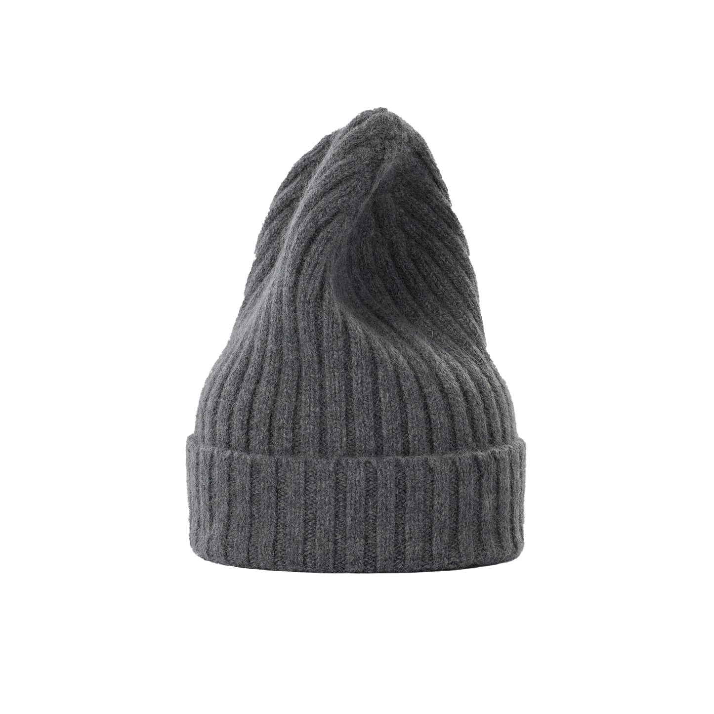 A Large Beanie by Le Bonnet, featuring a grey knit design with a ribbed texture and folded cuff, displayed against a plain background, offering extreme comfort.