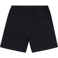 A pair of Les Deux Patrick Twill Shorts, Dark Navy viewed from the back, featuring two welt pockets and an elastic waistband, crafted from recycled polyester with a long-lasting twill weave.