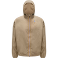 Le Vrai 3.0 Claude, Beige Taupe packable hooded jacket with a front zipper and a small logo on the upper left side, displayed on a plain background by K-Way.