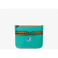 A green marine rectangular zippered pouch with a strap featuring horizontal stripes and a clip in the center. Made with durable ripstop fabric, the K-Way logo is on the front, reflecting its unisex jacket style – Le Vrai 3.0 Claude by K-Way.