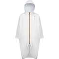 A K-Way Le Vrai 3.0 Rennes, White with a front zipper and side pockets, displayed on a white background. This packable rain gear features a hood and is crafted from breathable ripstop material for durability and comfort.