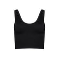 The Marie Top by Halfdays is a black sleeveless crop top featuring a scoop neckline, made from performance nylon for an effortless fit, shown against a white background.