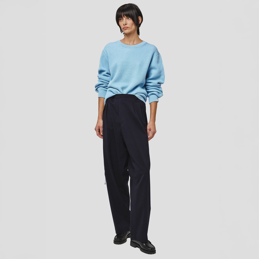 Wool Cotton Crewneck Sweater, Azzurro