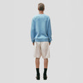 Wool Cotton Crewneck Sweater, Azzurro