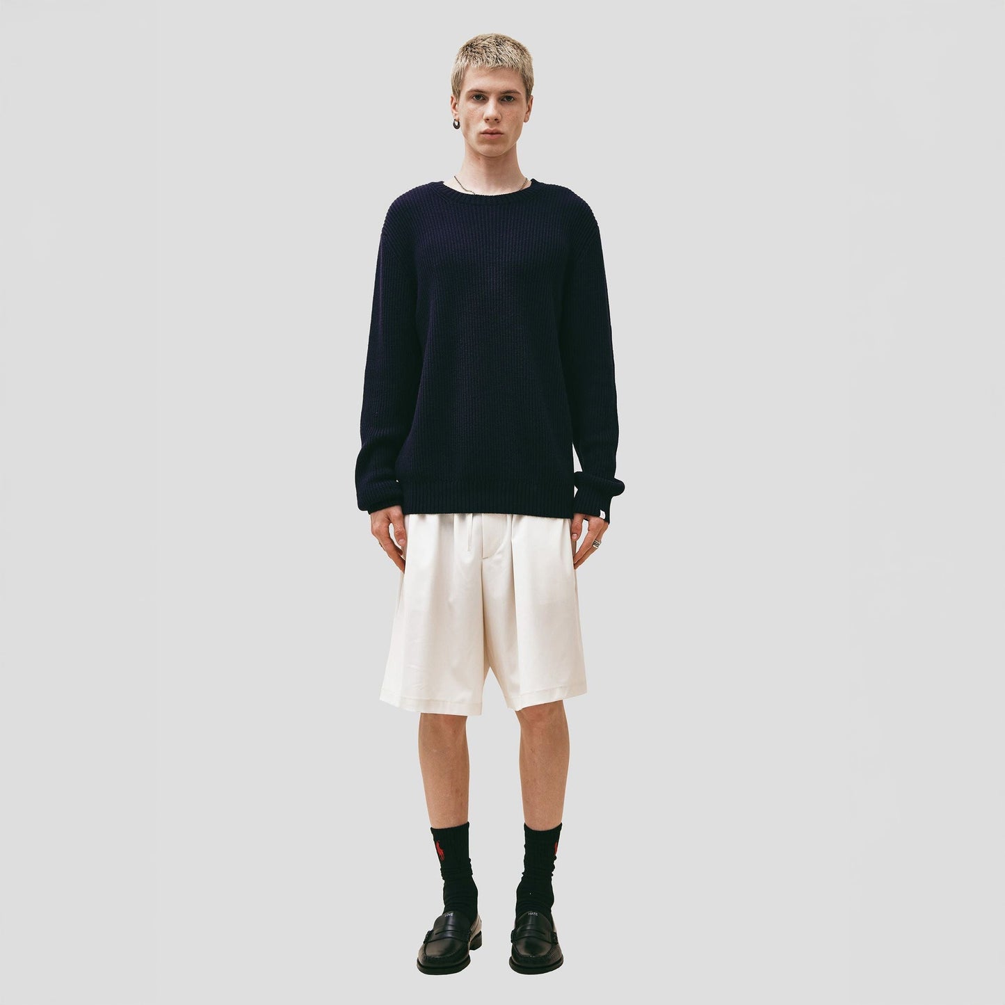 Wool Cotton Crewneck Sweater, Blu