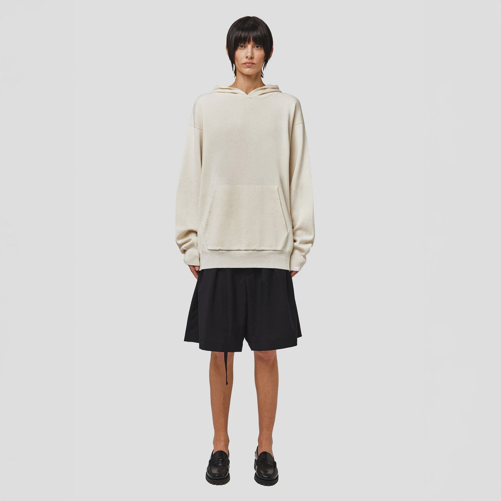 Wool Cotton Hooded Sweater, Beige