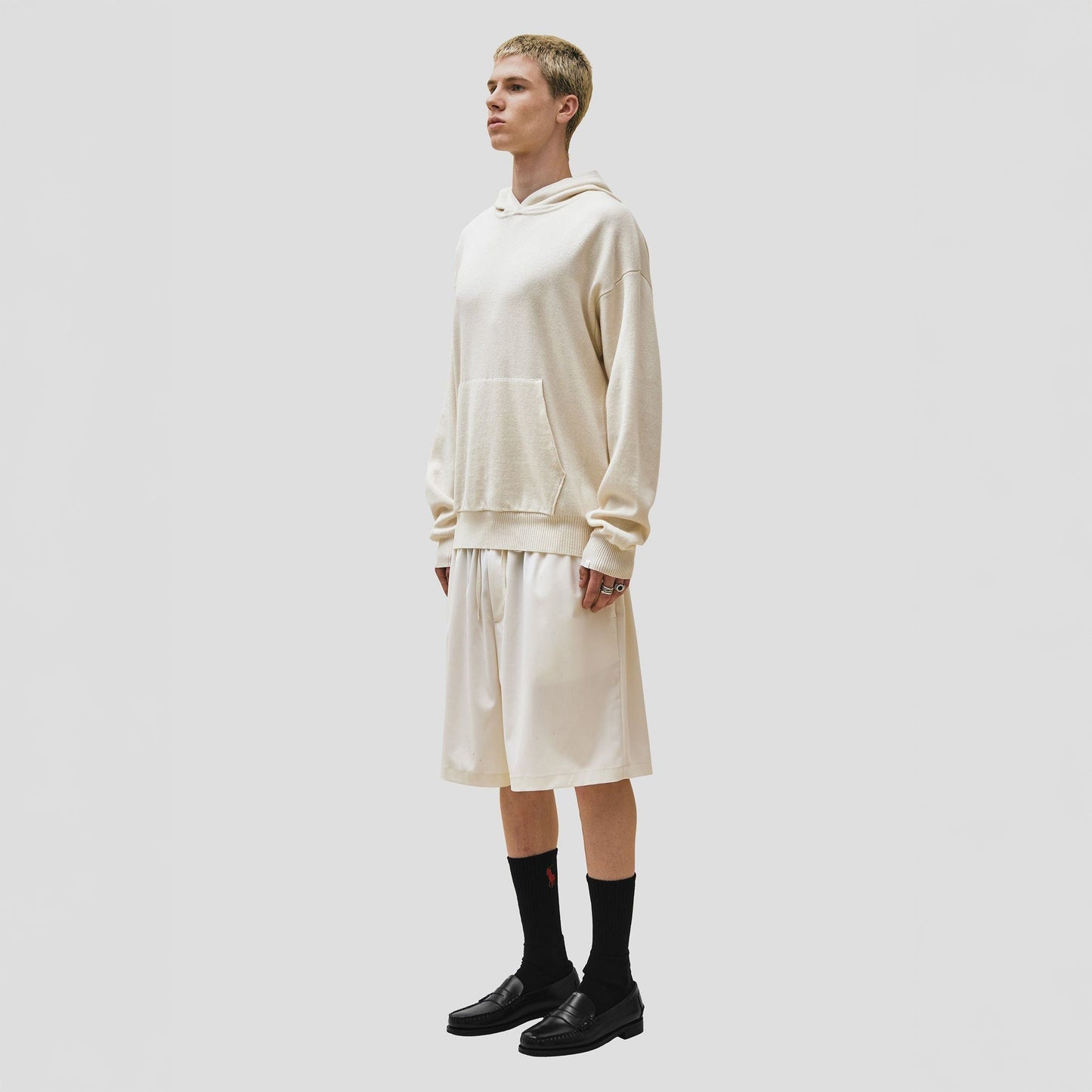 Wool Cotton Hooded Sweater, Beige