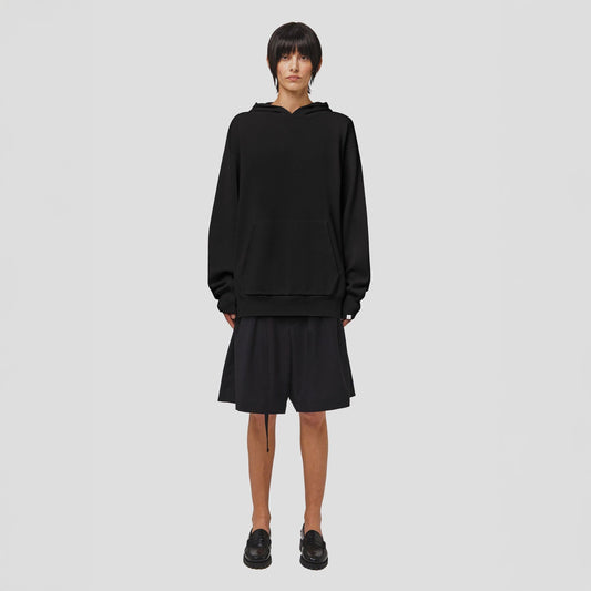 Wool Cotton Hooded Sweater, Nero