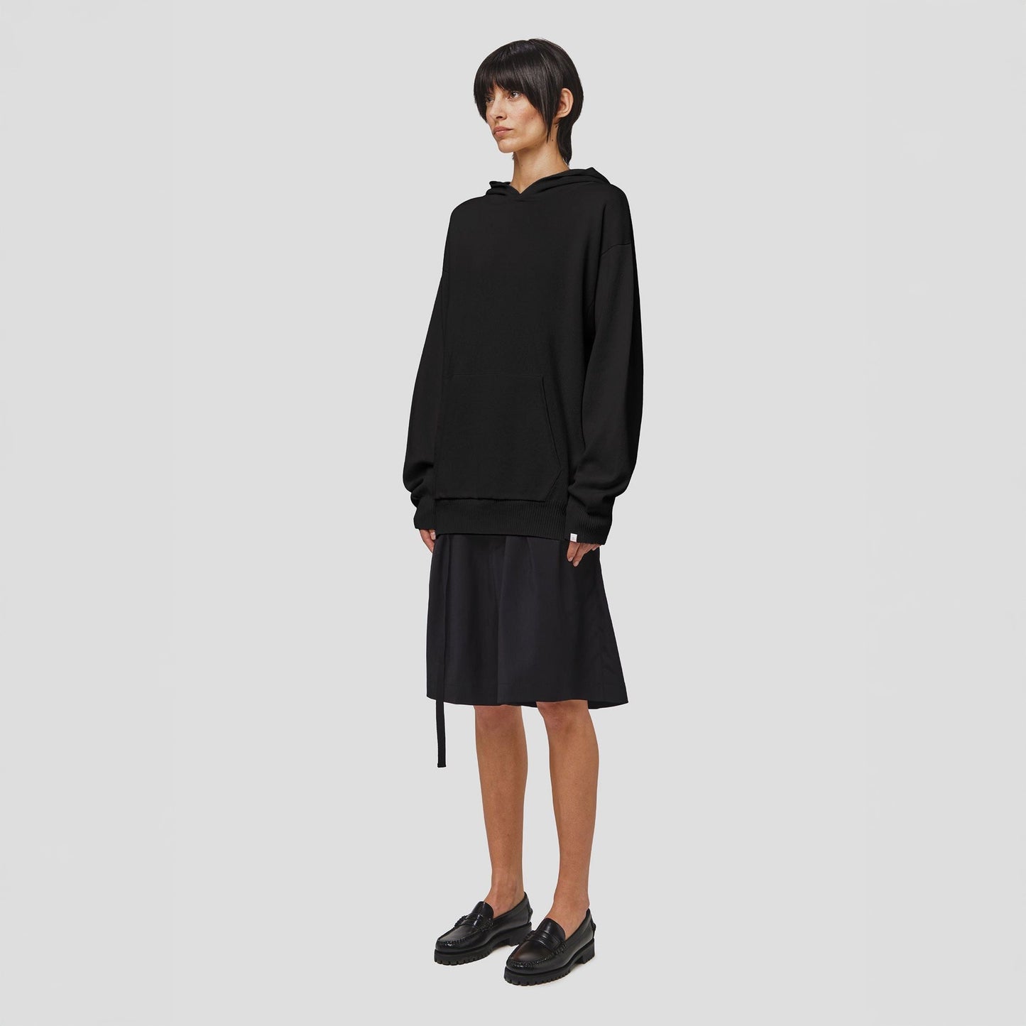 Wool Cotton Hooded Sweater, Nero