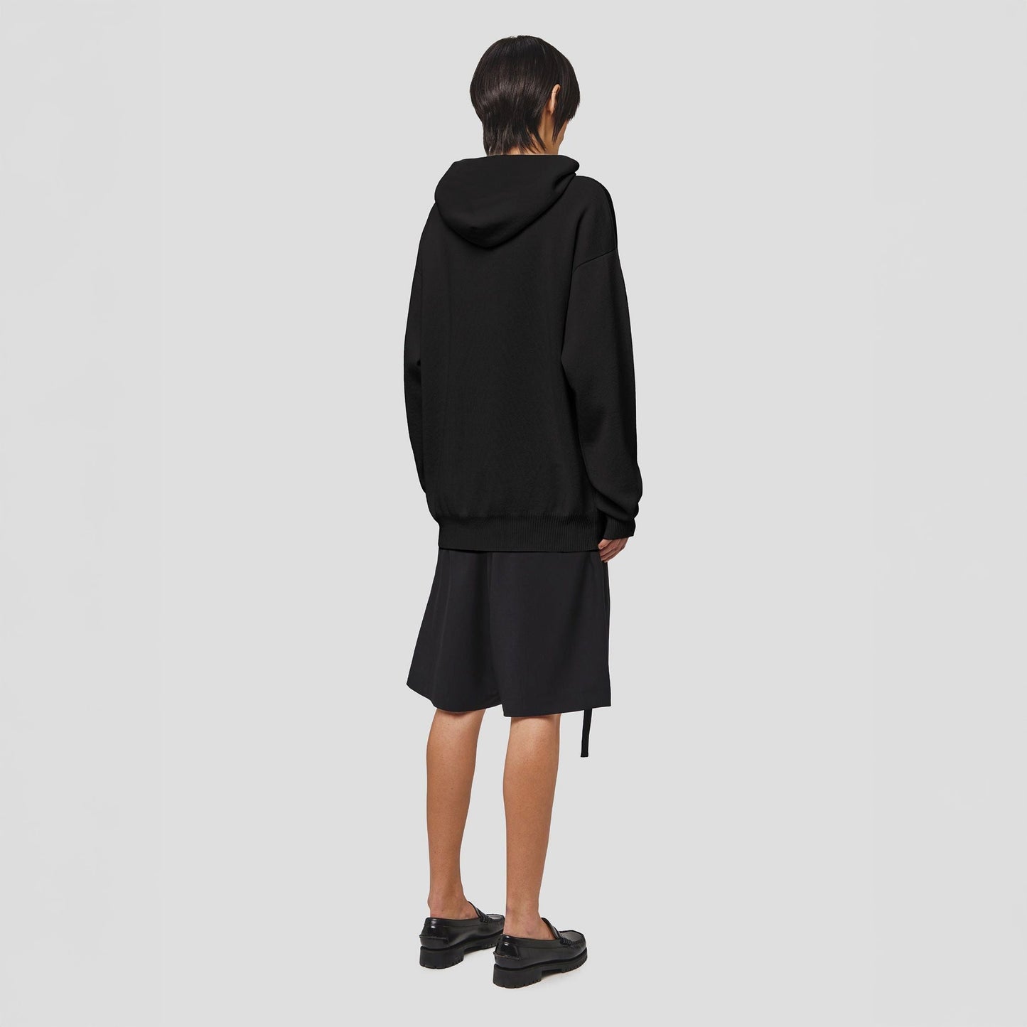 Wool Cotton Hooded Sweater, Nero