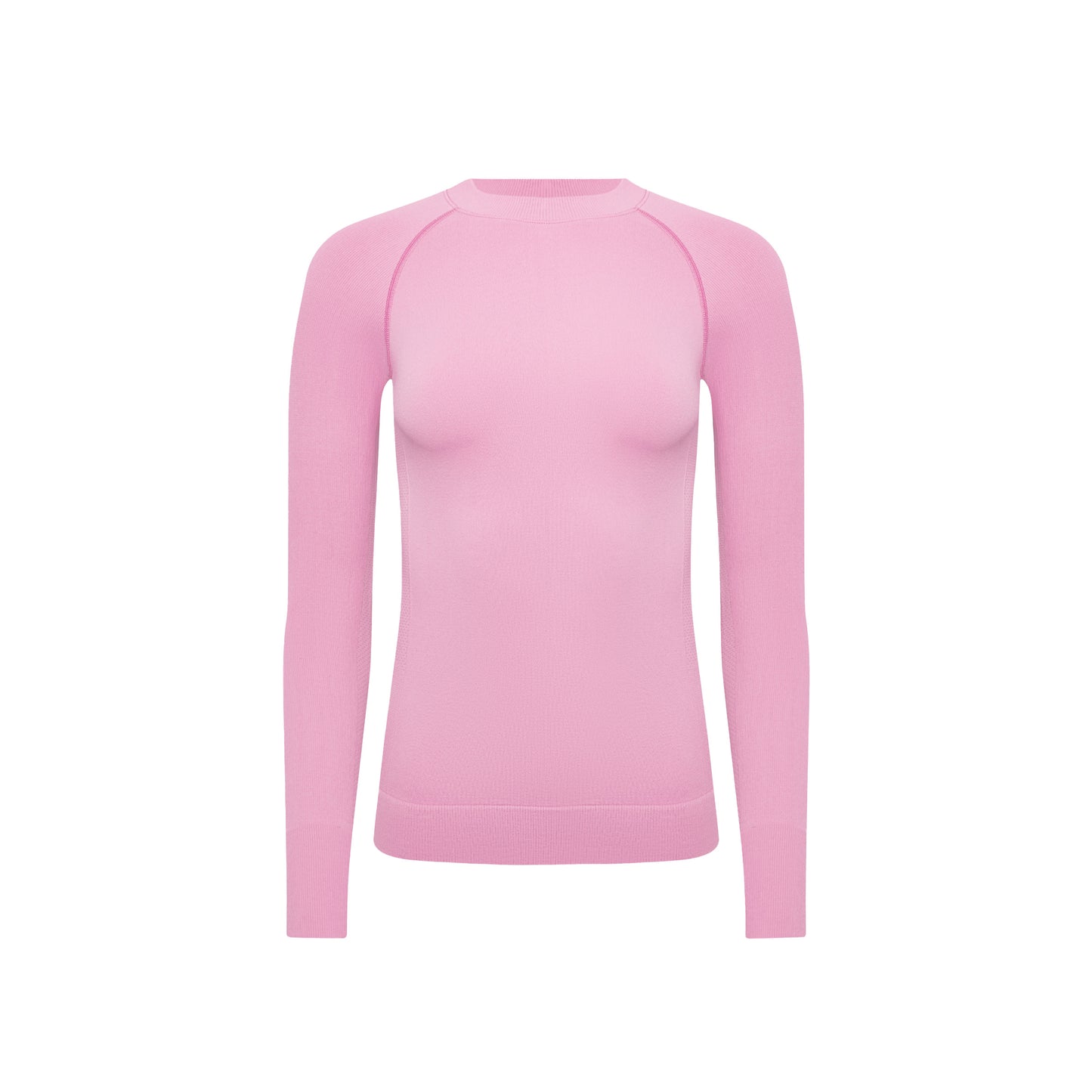 A Johnson top by Halfdays, an ultra-flattering plain pink long-sleeve sweater perfect for an active outdoor fit, showcased on a white background.