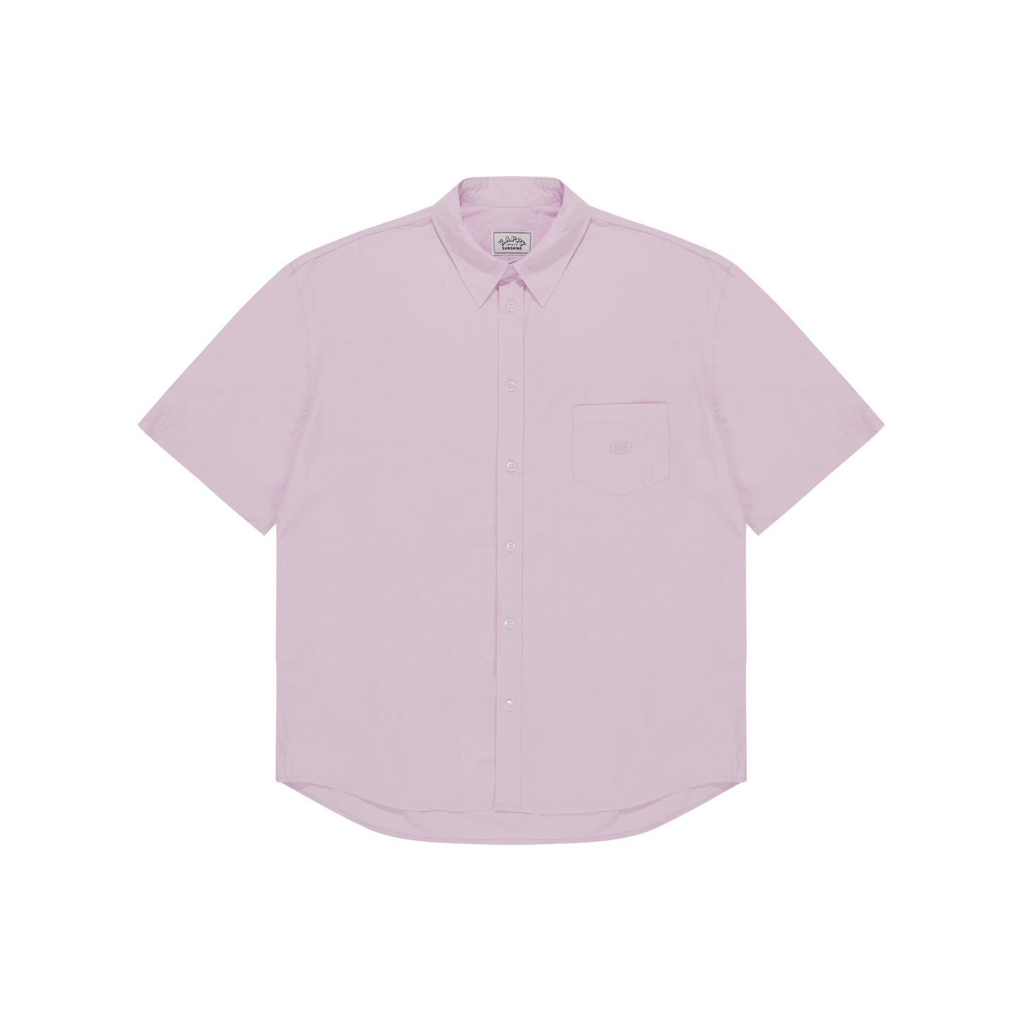 Kappy's Relaxed Cotton Half Shirt in light pink features short sleeves and a front pocket, displayed flat on a white background.