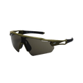 Messyweekend's Rapid sunglasses feature an olive green, lightweight frame with dark lenses, black accents on the arms and nose bridge for a sleek unisex look, and offer UV protection.