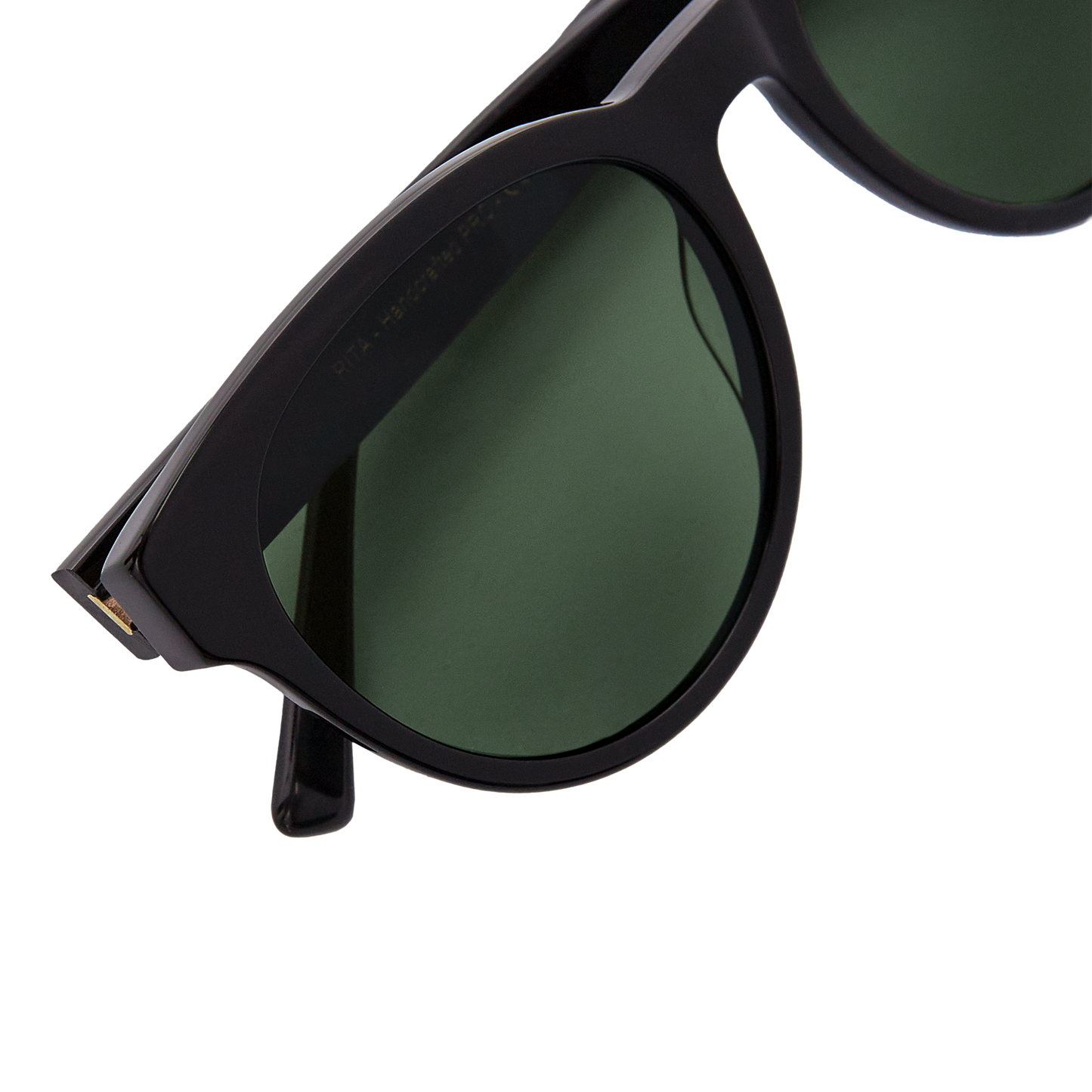 The Messyweekend Rita sunglasses, in Black/Green, feature dark green lenses and a sleek acetate frame with UV400 protection, beautifully set against a white background.