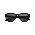 The Messyweekend Rita sunglasses feature a sleek acetate frame in black with green accents and round UV400 protective lenses, elegantly displayed on a transparent background.