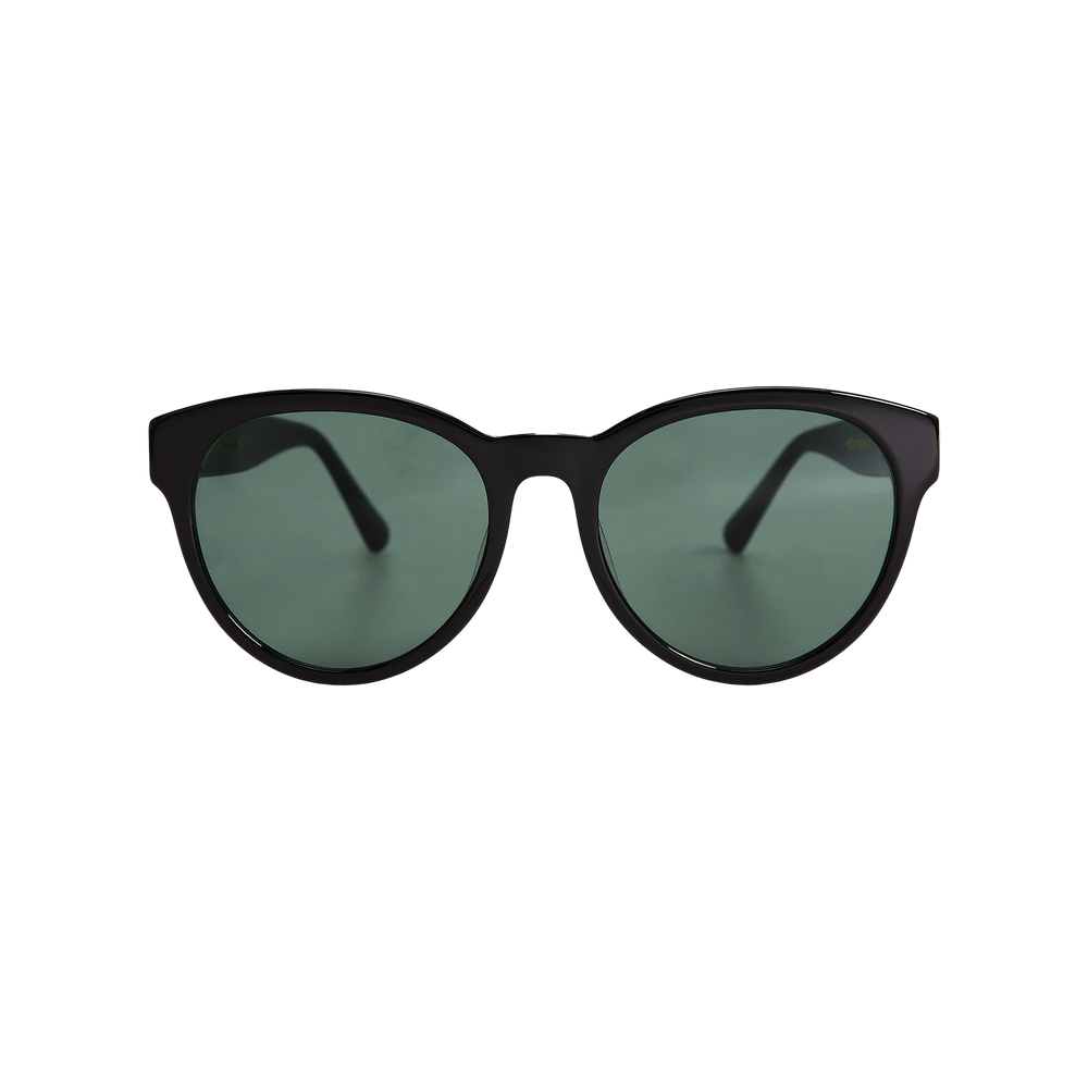 Unisex Rita sunglasses from Messyweekend feature an acetate frame and UV400 protection. These black round shades have dark lenses and are showcased front-on against a plain background.