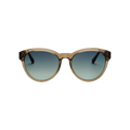 Unisex Rita sunglasses by Messyweekend featuring a brown translucent acetate frame and dark gradient lenses offer UV400 protection. Pictured front-on against a white background, these stylish round sunglasses seamlessly blend fashion with practicality.