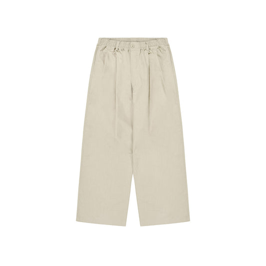 Kappy's Two Tuck Wide Half Pants in khaki feature an elastic waistband, front pleats, and button closure, showcased on a white background.