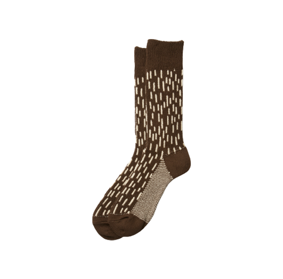 Rain Drop Crew Socks, Brown Pattern