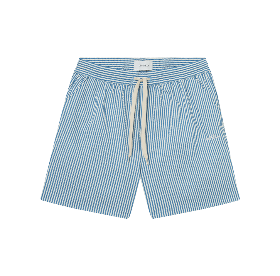 Stan Stripe Seersucker Swim Shorts, Washed Denim Blue/Light Ivory